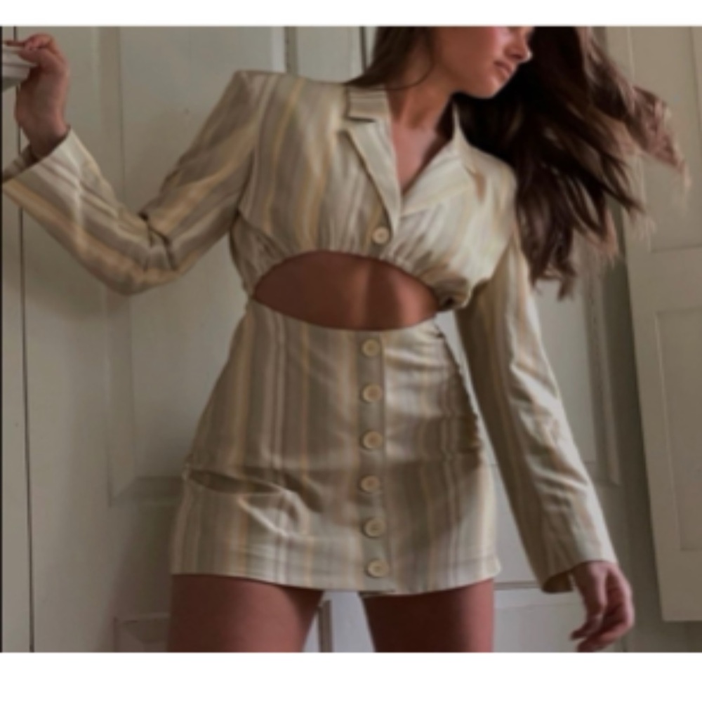 Danielle Bernstein shoulder pad blazer cutout dress